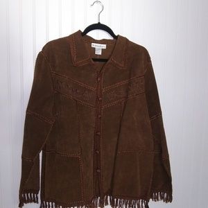 Leather jacket. Brown with fringe.  Large